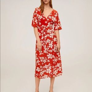 Mango Wrapped Floral Midi Dress size 2